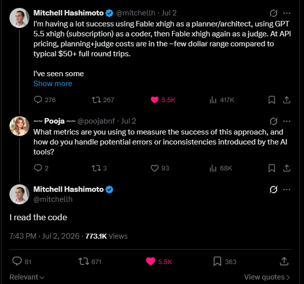 A developer reading AI-generated code